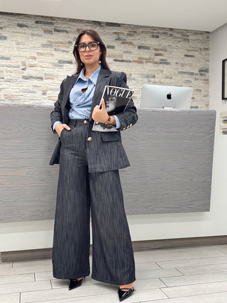 Tailleur pinstripe grigio